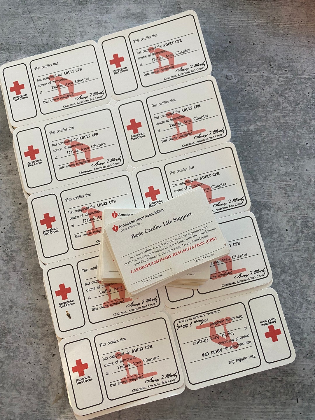 Vintage American Red Cross CPR Certification Cards Hospital Nurse ...
