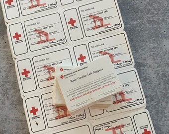 Vintage American Red Cross CPR Certification Cards Hospital Nurse Scrapbook Medical Heart Care Ephemera Journal Front Line Worker Gift