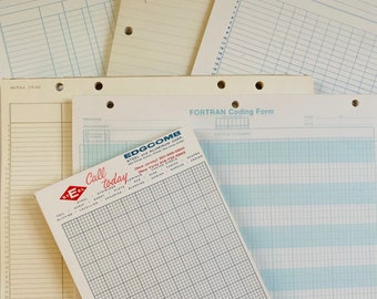 Vintage Grid Graph Coding Computer Paper with Lined and Ledger Style K&E for Junk Journals Notes Letters Stationery Engineering Table School