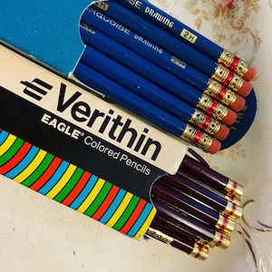 Vintage Verithin Eagle Colored Pencils Red and Blue Dead Stock One of Each Drawing Art Crayon Coloring Medium Artist Handmade Prop Collector