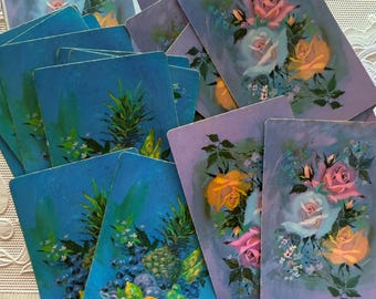 Set mit 4 einzelnen Vintage Blau und Lavendel Blumen Spielkarten für Junk Journals Garten Dekor Tags Blumen Ephemera Taschen Verzierungen
