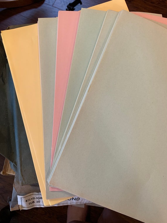 Dead Stock Typing Bond Paper in Pastel Pink, Blue, Yellow Ephemera for journal pages, vintage paper crafts, diary, baby shower book decor