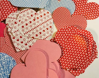 Valentine’s Day Hearts Punched from Vintage Doll House Wallpaper Construction Paper Security Envelopes Ephemera for Crafts Journals Diaries