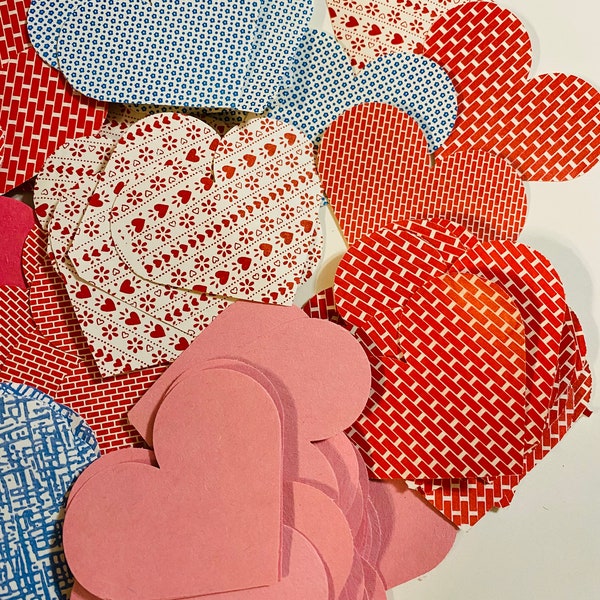 Valentine’s Day Hearts Punched from Vintage Doll House Wallpaper Construction Paper Security Envelopes Ephemera for Crafts Journals Diaries