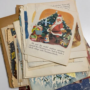Vintage kerst kinderverhaal boekpagina's kerstman rendier december dagelijks ongewenste dagboek papier ephemera handgemaakt cadeau decor sneeuwsneeuwpop