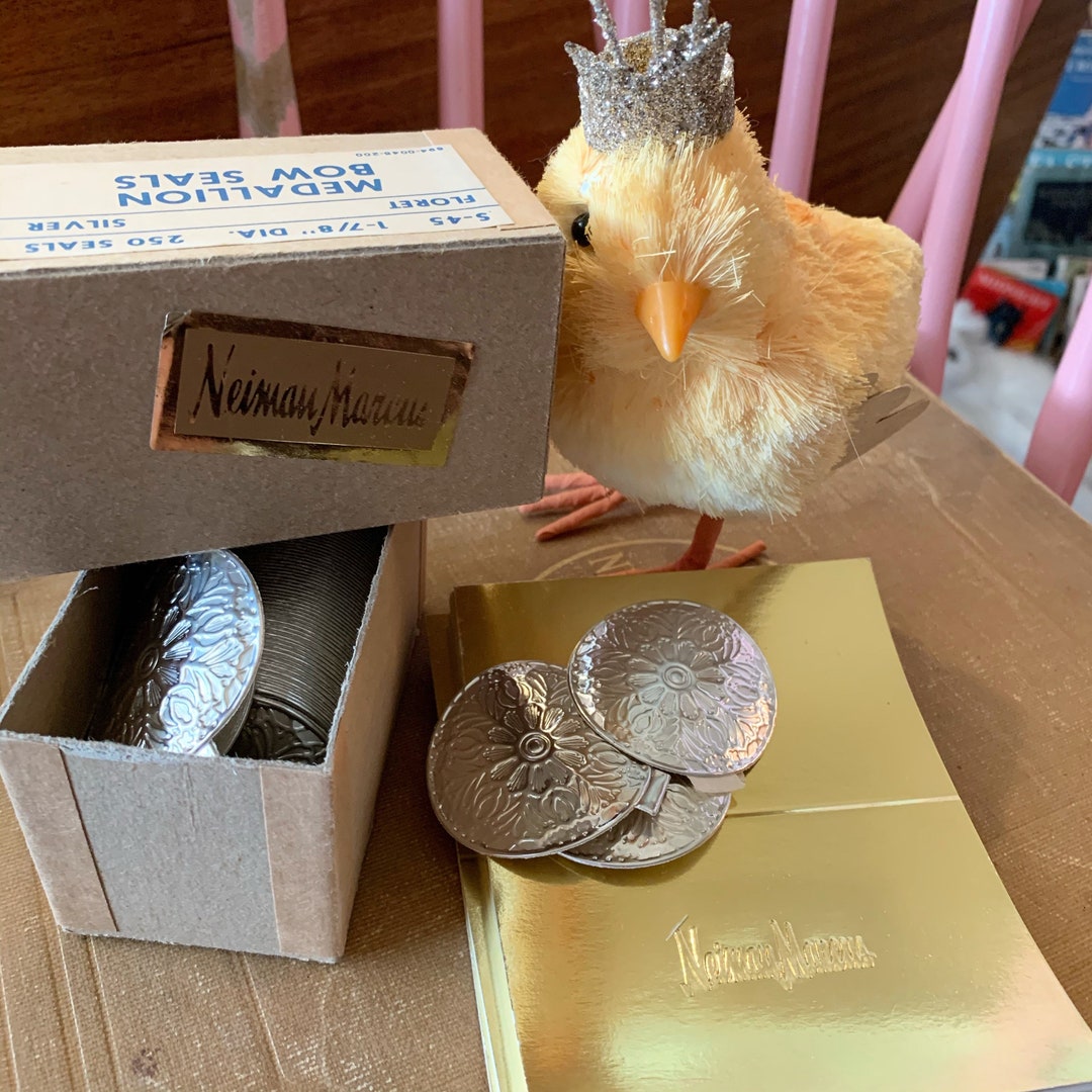 Vintage Neiman Marcus Gold or White Christmas Gift Cards and Bow Seals Department Store Wrapping