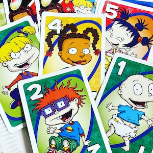 Juego de cartas favorito de la cultura pop Rugrats, 4 piezas aleatorias variadas, baraja de cartas de 1990, efímera, diario basura, regalo de cumpleaños para niños de la generación del milenio