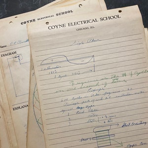 Vintage Coyne Electrical School Chicago Student Elektricien Notities Tekeningen Chicago Illinois Ephemera Paper Junk Journal Page Power Utilities