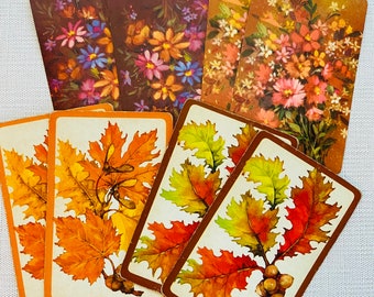 Fall Fun Playing in Leaves, Thanksgiving Dinner, and Gorgeous Flowers Vintage Playing Cards Set of 8 Singles