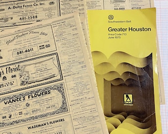 Best Seller 12 pages  Vintage Houston Texas 1975 Yellow Pages Advertising Phone Book Junk Journal Paper Craft Texans Football