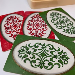 Vintage groene en rode kerstvakantie familieavond speelkaarten 4 stuks