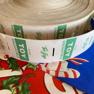 Conjunto exclusivo de loja de brinquedos HTF com 10 etiquetas de mercadorias para dois caras do rolo de produtos efêmeros, adesivo vintage de papel lixo para diário