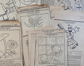 My Great-Grandma’s Vintage Newspaper Clippings of Crafts for Children with Paper Pipe Cleaners Glue Ribbon  for Holiday Gifts from Kids