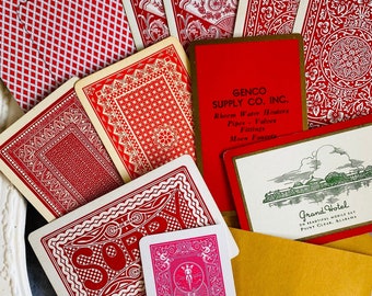 Vintage Antique Playing Cards Game Deck Red Patterns for Beautiful Tags Scrapbooks Junk Journals Artist Trading Collage Mixed Media Swap