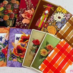 Mooie speelkaarten met bloemen- en ruitjesmotief voor de herfst, set van 10, perfect voor het pompoentaartseizoen in je handgemaakte kookboek! Labels, bladwijzers, altered art