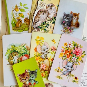 Vintage, graziosi animali, carte da gioco, gatti, topi, scoiattoli, decorazioni per baby shower, decorazioni per cameretta, diario, etichette per bambini, carta regalo effimera