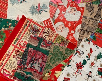 Vintage Christmas Gift Wrap Paper Scraps Squares for Wrapping Junk Journal Pages Diary December Daily Scrapbook Santa Bells Snowmen Ephemera