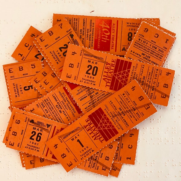 Vintage Orange Theater Admit One Seat Orchestra Dress Circle Opera Tickets Set of 4 Pieces Junk Journal Ephemera Paper Tag for Music Gift