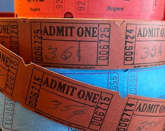 Garage Find Vintage Red Tickets Strip of 10 Globe Ticket Company Atlanta Ephemera Bingo Raffle Admit One 35 Cents Pencil Junk Journal Tab