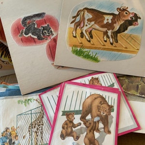 Una dulce variedad de tarjetas didácticas vintage hechas a mano para el aula de primaria, animales de diario basura, efímeras, regalo de diario basura para el maestro