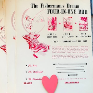 Vintage Advertising Paper Fisherman’s Dream Four in One Fishing Rod Promotion Dealer Prop Decor Art Ad Frame