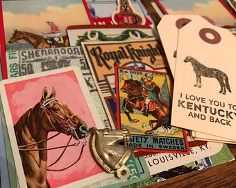 Horse Ephemera Paper Lot Scrapbook Journal Planner Kentucky Derby Racing Preakness Belmont Old Horses Riding Equestrian Pony Club