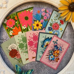 Gorączka wiosenna, alergie, ładne kwiaty, zabytkowe karty do gry na śmieciowy dziennik, etykiety efemeryczne, scrapbooking, pamiętnik, bukiet, prezent dla florysty Bloom