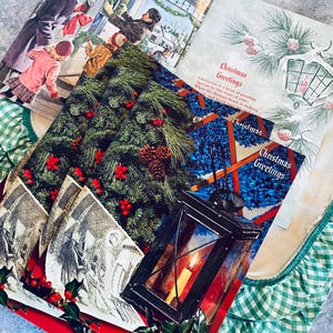 Vintage papier idealen uit het midden van de eeuw Kerstmailer Tijdschrift Verhalen Efemere foto's Poëzie-ideeën voor vakantiecadeaus Junkjournaal december