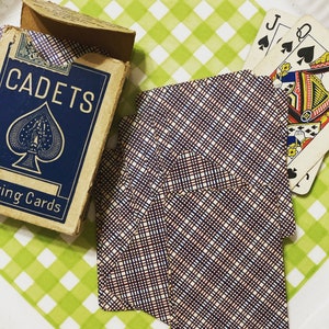 4 piezas de naipes antiguos Cadet Mini con diseño de cuadros azules y marrones de tweed, pequeños efímeros, para intercambiar, diarios, etiquetas vintage, decoración para la ducha del bebé