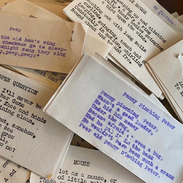 Vintage Typed Blue Mimeograph Copies of Elementary School Classroom Students to Paste in Scrapbook Poetry Verses Stories Reading Scraps