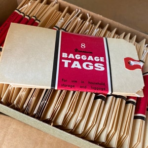 Conjunto de 8 etiquetas de bagagem vintage Dennison para viagem, férias, itens efêmeros, envio, papel manila para lixo, diários, embrulho para presente, scrapbooking