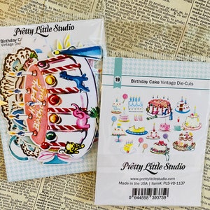 Vintage Inspired Pretty Little Studio Die Cuts Bolo de aniversário para cartões, diários de lixo, etiquetas de presente e pacotes ou enfeites em Scrapbook