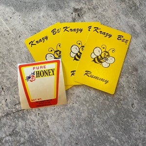 3 stuks vintage Krazy Bee-speelkaarten en honinglabel voor rommel Dagboek en papier Efemere labels Tag Ruilen Happy Mail Kaartspelstukken