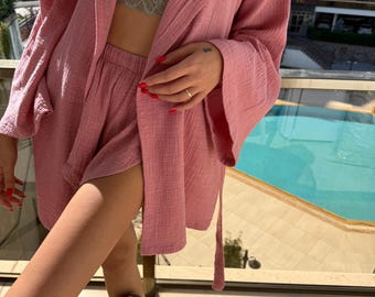 Muslin Kimono Set – Soft Cotton Lounge Set for Summer