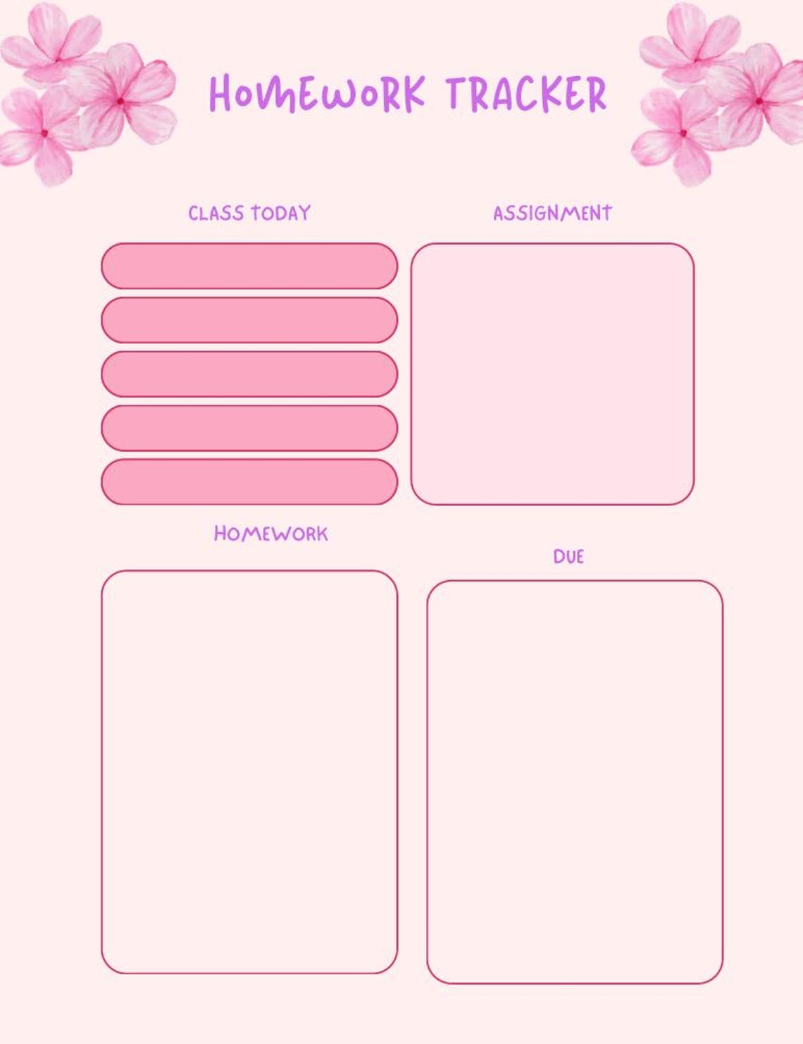 Homework Tracker Printable PDF Assignment & Due Date Organizer Digital ...
