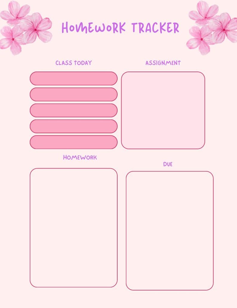 Homework Tracker Printable PDF Assignment & Due Date Organizer Digital ...