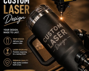 Custom Laser Engraved Travel Mug Black Stainless Steel 40oz