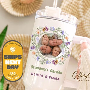 Custom Grandma Tumbler, Grandma&#39;s Garden Tumbler with Handle Gifts for Grandma for Mother&#39;s Day Gift for Grandma Travel Mug Grandma Cup 40oz
