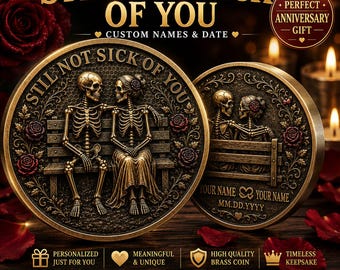 Anniversary Gift for Husband Wife: Personalized Skeleton Love Coin Custom Names Date Gift