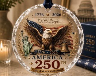 America 250 Ornament: We The People Glass Ornament, 250th Anniversary Patriotic Christmas Gift