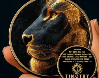 Personalized Recovery Coin, Lion Recovery Coin, Sobriety Gift, AA NA CA Recovery Token, Custom Courage Coin, Strength Gift