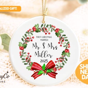 Personalized First Christmas Ornament: Botanical Greenery Ceramic Keepsake