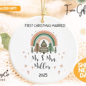 Personalized First Christmas Ornament: Botanical Greenery Ceramic Keepsake