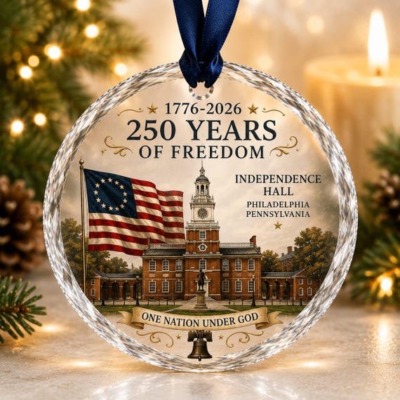 America 250 Christmas Ornament, Patriotic Eagle Ornament, 1776-2026 Glass Ornament, USA Holiday Decor, Freedom Gift