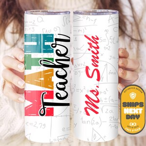 Personalized Math Teacher Tumbler: Stainless Steel Gift with Straw