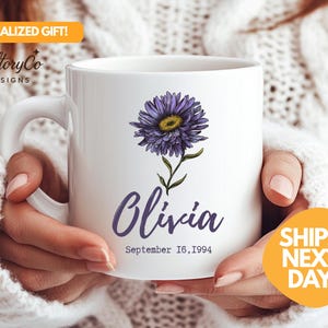 Custom Birthflower Gift Mug, Personalized Birthflower Name Coffee Cup Custom Floral Cup Gifts with Birth Month Flower Name Mug Birth Flower