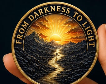 Personalized Sobriety Coin, AA Recovery Coin, Sobriety Anniversary Gift, Custom Name Date, From Darkness to Light
