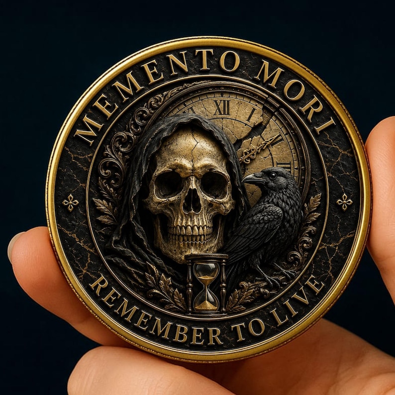 Memento Mori Coin: Stoic Challenge Coin, Your Time Is A Gift Token, Daily Reminder Gift for Men