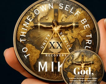 Personalized Sobriety Coin – AA NA Recovery Medallion with Serenity Prayer