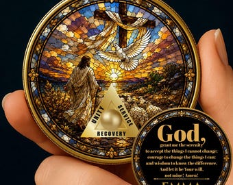 Sobriety Coin Christian Gift: AA NA Serenity Prayer Personalized Coin Jesus Healing Recovery Gift Challenge Coin